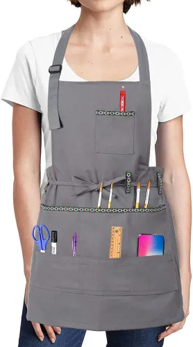 Vista 7 de FreeNFond Delantal de artista ajustable con bolsillos para mujeres y hombres, delantales de pintura en lienzo para artes, jardinería, utilidad