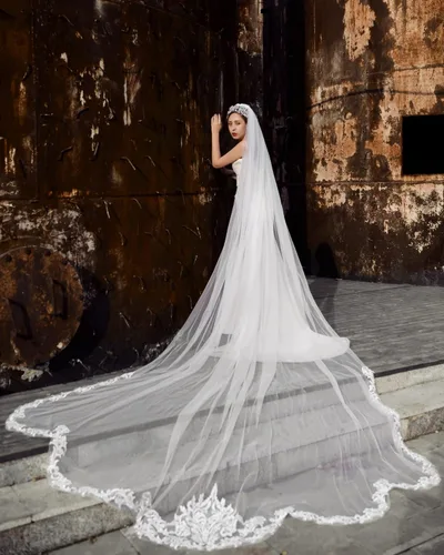 Vista 2 de velo de novia de tul suave con longitud catedral para mujer 1 nivel con peine 350cm