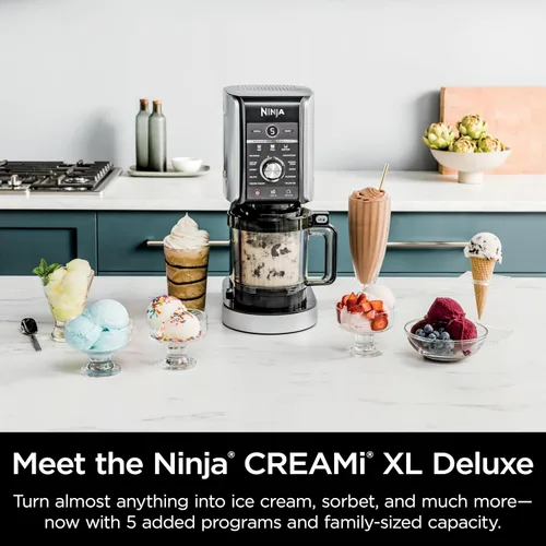 Vista 15 de Ninja CREAMi Deluxe - Máquina para hacer helados y postres congelados, incluye (4) recipientes de tamaño familiar de 24 oz, para helado, sorbete