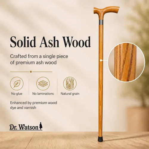 Vista 3 de Dr. Watson Classic Fritz - Bastón de madera de fresno hecho a mano con cuello de acero inoxidable pulido