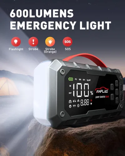Vista 6 de Arrancador de batería para automóvil 10 en 1 con compresor de aire, arrancador de batería de 8000A 160PSI (todo gas/14L diésel), arrancador portátil