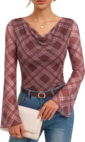 Vista 7 de GRACE KARIN Blusas de malla estilo bohemio para mujer, estilo casual