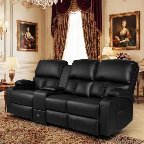 Vista 10 de CHABATREE Sofá reclinable con masaje y calor, asiento de cine en casa, sofá biplaza reclinable manual para caravana con soportes USB/tazas