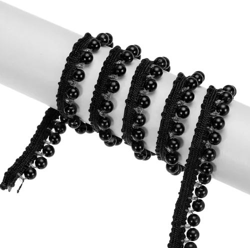 Vista 4 de MECCANIXITY Cinta de encaje de perlas de imitación de 5 yardas, borla, fleco de perlas para boda, fiesta, cinta, decoración de ropa para el cabello