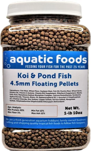 Vista 4 de Koi and Pond Fish Pellet Food, 45% Proteína 0.177 in Pellets Flotantes Koi Pond... Tarro de 8 oz