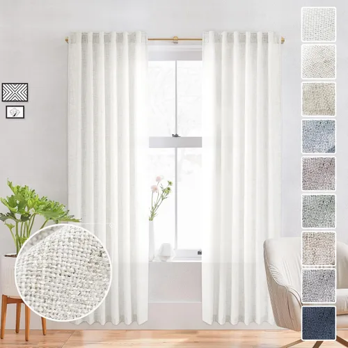 Vista 43 de Cortinas de Lino Natural Color Crema de 84 Pulgadas de Largo para Sala de Estar, Juego de 2 Paneles de Lino Texturizado con Trabillas Traseras