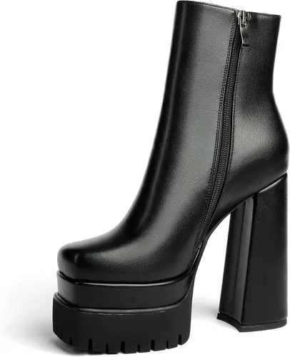 Vista 3 de Eldof Botas de plataforma para mujer con tacón alto grueso, botas con cremallera lateral