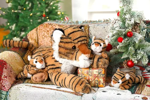 Vista 6 de MaoGoLan Animal de peluche de tigre de 20 pulgadas con bebés, zoológico