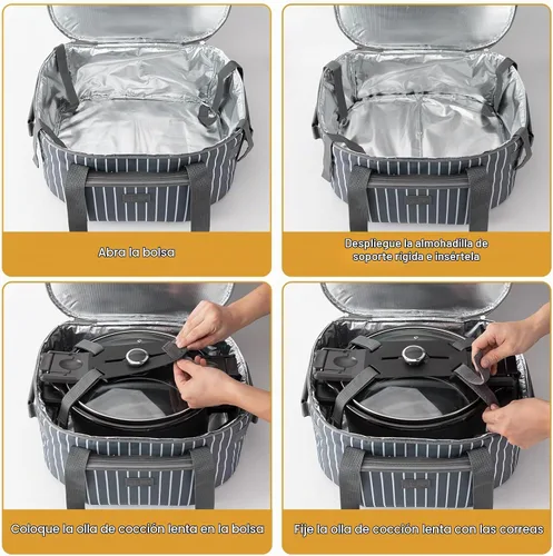 Vista 6 de Fun Elements - Bolsa de transporte de doble capa para olla de cocción lenta CrockPot ovalada de 6 a 8 cuartos de galón, bolsa de viaje aislada