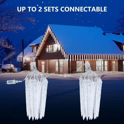 Vista 5 de Brightown Luces de carámbano de lluvia de meteoritos de Navidad para exteriores, 30 pies con 30 tubos 720 LED efecto de caída, decoraciones Azul