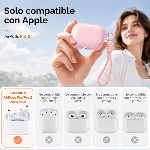 Vista 2 de Funda para AirPods Pro 2ª/1ª con cordón y kit de limpieza, rosa C-rosa