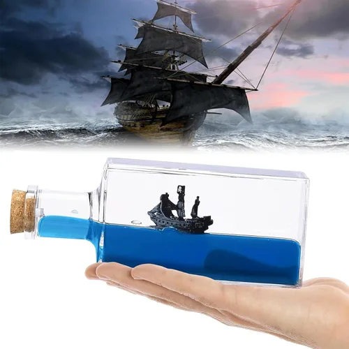 Vista 2 de Botella de Deriva de Fluido de Crucero, Barco Insumergible en una Caja, Modelo de Crucero Titanic Decoración de Crucero de Onda Líquida, Juguete