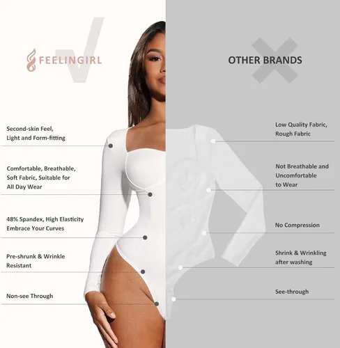 Vista 5 de Trajes de cuerpo para mujer, con control de abdomen, manga larga, cuello en V, color negro y blanco
