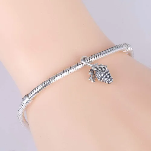 Vista 4 de Dijes de piñas de plata de ley 925 con cuentas de Navidad para pulsera europea, Plata esterlina, Circonita Cúbica