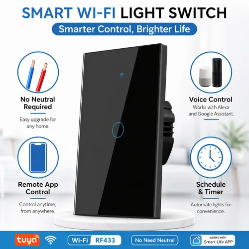 Vista 3 de Interruptor de luz táctil de pared inteligente WiFi de 2.4 GHz