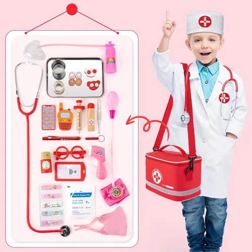 Vista 4 de Kit de doctor para niños, juego de 34 piezas de doctor para niños pequeños de 3-5 años con bolsa de almacenamiento médico y estetoscopio real