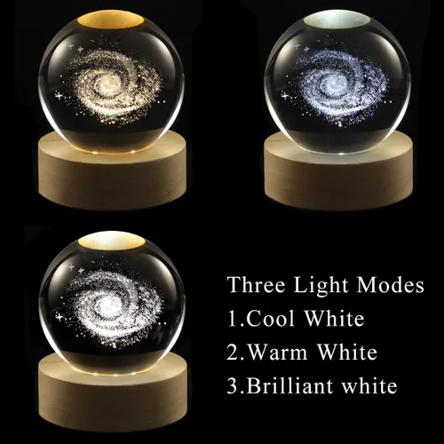 Vista 4 de Lámpara de bola de cristal 3D de Pegaso con base de madera LED de brillo ajustable, luz nocturna para niños, adolescentes, adultos, regalo