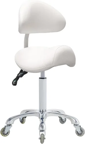 Vista 11 de Antlu Silla de Sillín para Clínica de Masaje, Spa, Salón, Corte, Silla Giratoria con Ruedas, Altura Ajustable (Negro)