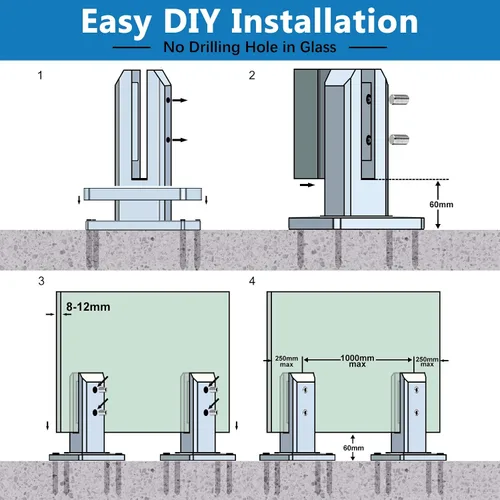 Vista 8 de LukLoy Marine Grade SS2205 - Abrazadera de vidrio para valla de piscina para proyectos de ciudades costeras / interiores, resistente a la corrosión