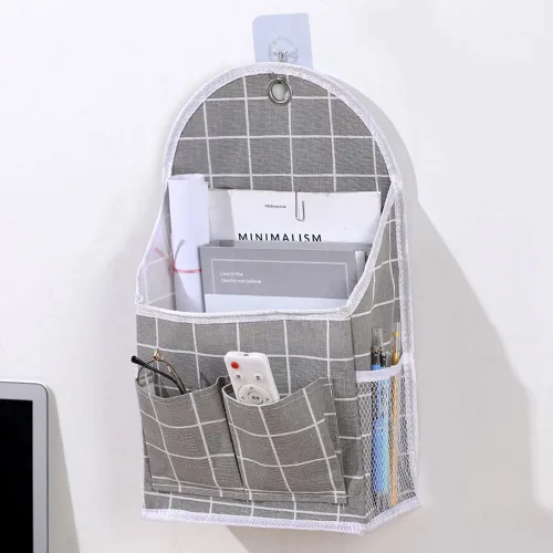 Vista 3 de Casa Bolsa colgante multifuncional Colgador de tela para dormitorio universitario Organizador Misceláneo Bolsa colgante de pared para baño Bolsa