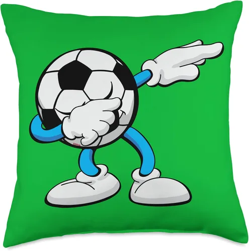 Vista 4 de Dabbing Soccer Ball Funny Cartoon for Soccer Fans Players Throw Pillow