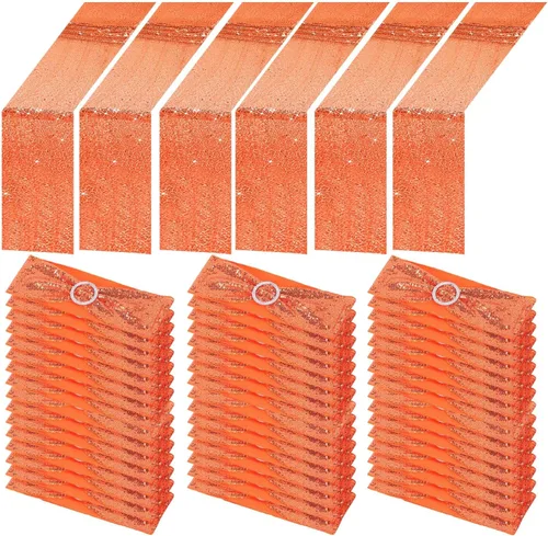 Vista 8 de Newwiee 54 cintas de lentejuelas negras para sillas y caminos de mesa, 48 lazos de lentejuelas para silla, 6 caminos de mesa con purpurina
