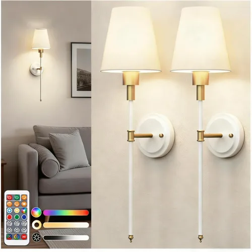 Vista 9 de DORESshop Juego de 2 apliques de pared a pilas, inalámbrico, fácil de instalar, regulables y ajustables, lámpara de pared recargable