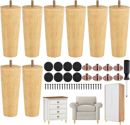 Vista 15 de TURSTIN 8 patas redondas para muebles de 3 pulgadas, patas redondas de madera maciza con tuercas en T M8, patas de sofá, patas de repuesto