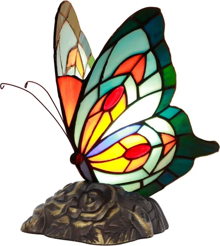 Vista 11 de Pequeña lámpara de mesa Tiffany de vidrio manchado Lámpara de escritorio de mariposa de 7X5X9.8 pulgadas Luz de acento antigua