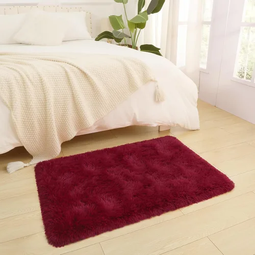 Vista 3 de DETUM Alfombra pequeña de 2 x 3 pies para dormitorio, Kicthen entrada, pasillo, lavable, antideslizante, color borgoña, alfombras de felpa