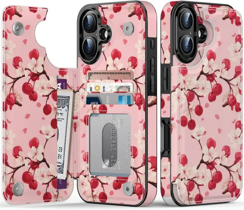Vista 72 de FUNMIKO Funda tipo cartera para iPhone 13 con tarjetero, bloqueo RFID, protección de grado militar y obras de arte impresas con rayos UV, cierre