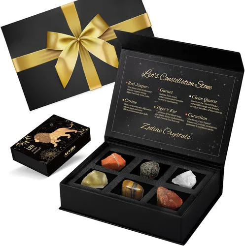 Vista 21 de Conjunto de regalo de cristales de Acuario, signos del zodiaco, piedras de nacimiento de cristales curativos con caja de horóscopo, cristales
