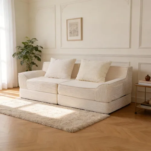 Vista 7 de Sofá cama convertible de 79 pulgadas, pana sin hueso con espuma viscoelástica, color beige