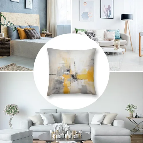 Vista 5 de Funda de almohada de 12 x 12 pulgadas, pintura abstracta en amarillo, gris y blanco, funda de cojín para sofá al aire libre, decoración moderna