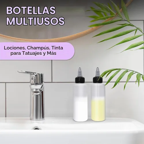 Vista 4 de BRIGHTFROM Botellas aplicadoras con tapa giratoria, botellas de plástico vacías de 2 onzas, recargables, boquilla negra de apertura/cierre