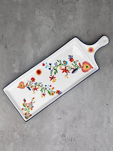 Vista 2 de Cerámica portuguesa Alcobaça Tabla de servir queso de cerámica floral