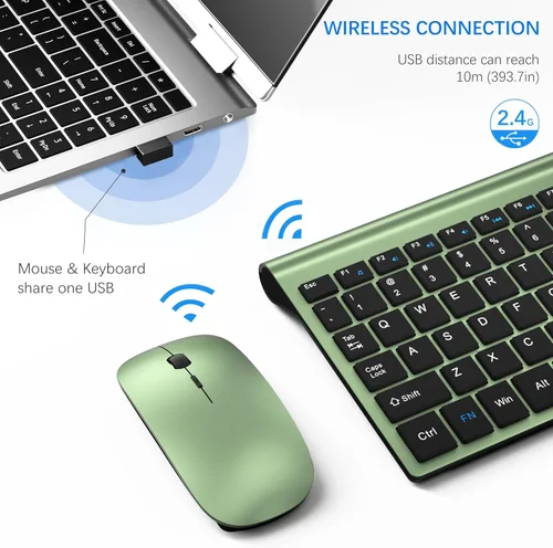 Vista 3 de Combo de teclado y mouse inalámbrico ultradelgado, TopMate 2.4G, mouse USB silencioso compacto de 2400DPI y teclado con interruptor de tijera