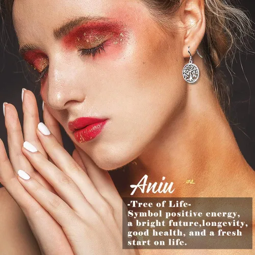 Vista 8 de Aniu Juego de collar y aretes de árbol de la vida, plata de ley S925, joyería con colgante de árbol para mujer, regalo de aniversario y cumpleaños