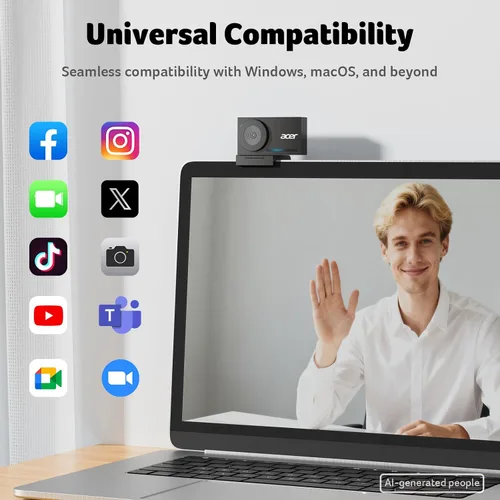 Vista 6 de Acer Cámara web 4K para PC/Mac con cuerpo unibody de metal completo esculpido, sensor Sony de 1/2", PDAF, 2 micrófonos de reducción de ruido