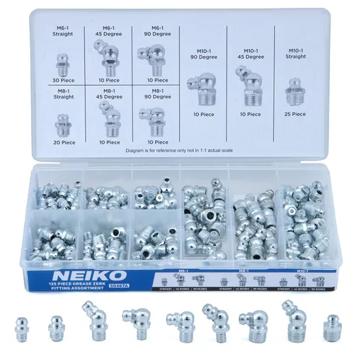 Vista 16 de NEIKO 50466A Juego de accesorios de grasa, 110 piezas, métrico, kit de accesorios de grasa zerk rectos y angulados, acero A3 con revestimiento