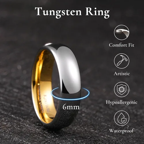 Vista 88 de King Will Alianza de boda de carburo de tungsteno para hombres y mujeres, anillos de promesa para parejas abovedados de alto pulido