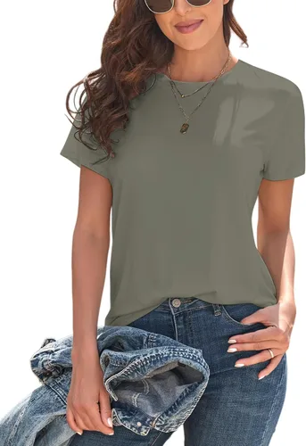 Vista 3 de KevaMolly Camisetas básicas para mujer, UPF 50+, manga corta, casual, de verano, de moda, unicolor, holgadas
