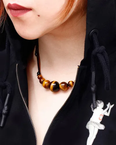Vista 9 de Jewever Gargantilla de piedra preciosa natural con ojo de tigre curativo y sonriente para mujeres y hombres, trae buena suerte, riqueza, regalos