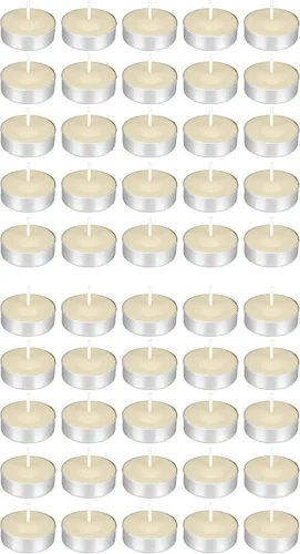 Vista 5 de Mega Candles 50 velas de té rojo sin perfume, vela de cera prensada de 3.5 horas de tiempo de combustión, decoración del hogar, recepciones de boda