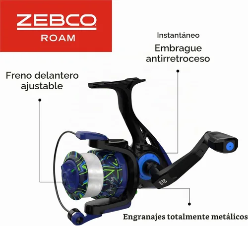 Vista 4 de Zebco Roam - Combo de carrete giratorio y caña de pescar, varilla de fibra de vidrio, mango cómodo dividido, perilla de mango suave al tacto Verde