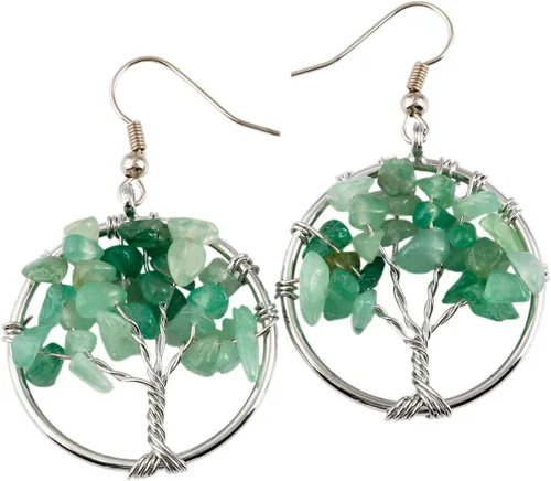 Vista 7 de SUNYIK - Aretes para mujer estilo retro, con piedras en forma de el árbol de la vida. Rosado