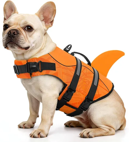 Vista 35 de Queenmore Chaleco Salvavidas para Perros Tiburón, Chaleco de Natación de Alta Flotabilidad, Chalecos Salvavidas para Perros Ajustables y Fáciles