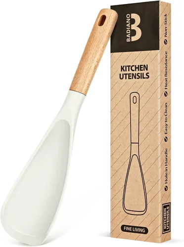 Vista 15 de Cuchara de cocina para utensilios de cocina antiadherentes, ideal para cocinar y servir silicona mate resistente sin BPA, cuchara con mango de Verde