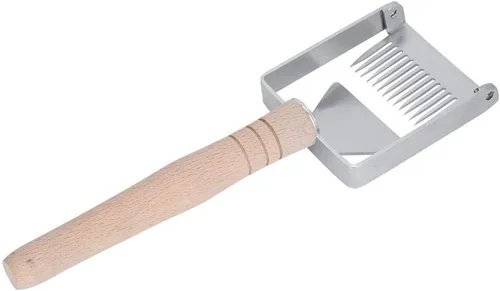 Vista 5 de TOPINCN Miel destaponamiento raspador acero inoxidable panal miel tenedor cuchillo Uncapper apicultura herramienta raspador colmena mango de madera