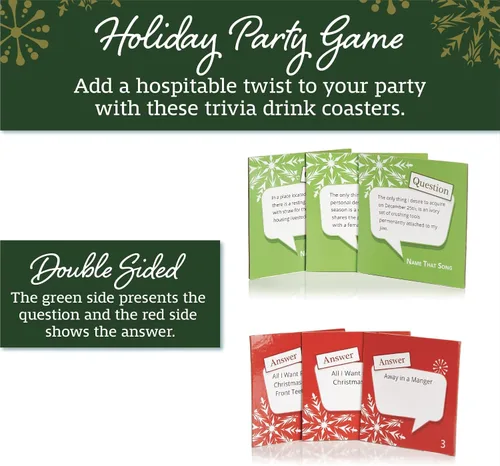 Vista 2 de Posavasos temáticos navideños de trivia de Name That Song - Posavasos navideños con temática de Navidad - Juego de 20